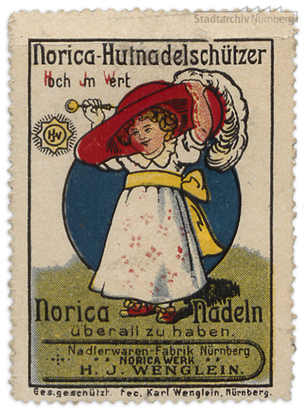Werbemarke der Noricawerke H. J. Wenglein, Stadtarchiv Nürnberg A 29 Nr. 33/19