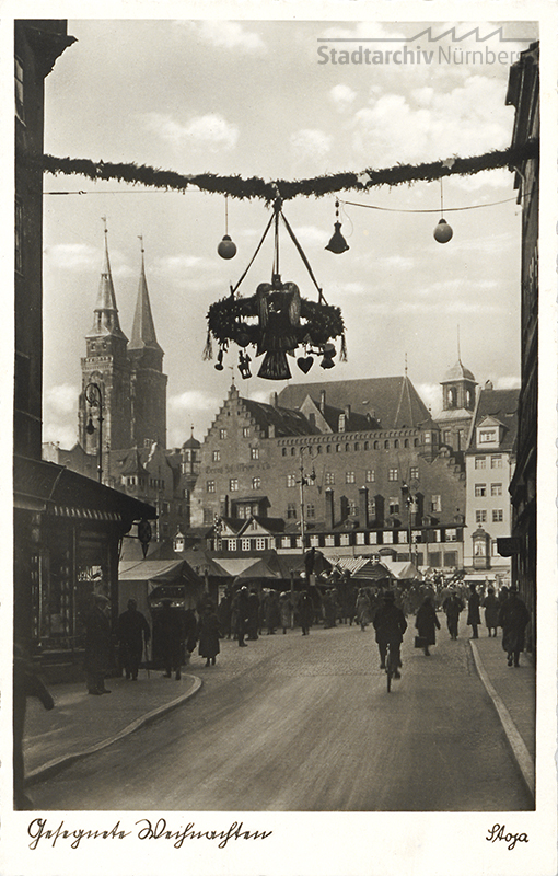 Der Nürnberger Christkindlesmarkt im Jahr 1938 (Postkarte)