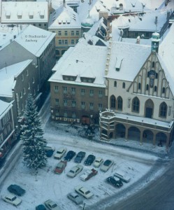 Marktplatz vom Turm im Schnee, 1968