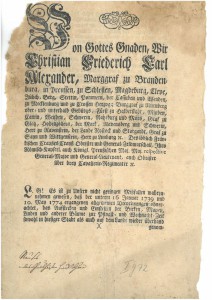 Markgräfliche Verordnung gegen das Aufstellen von Pfingst- und Weihnachtsbäumen, U 1789 VII 9