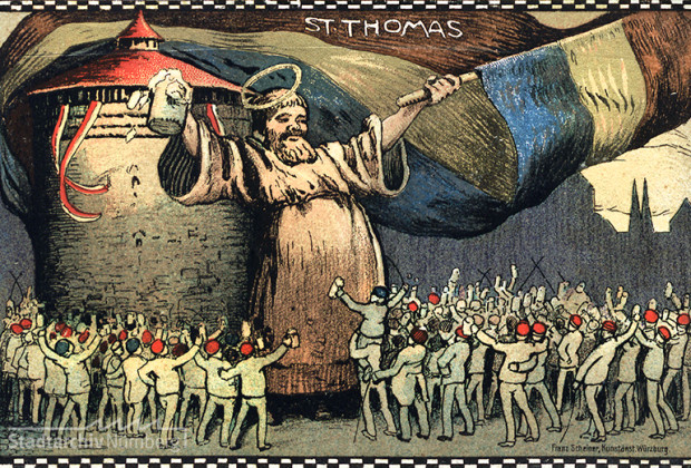 Postkarte. Farbdruck des Heiligen Thomas zu seinem Ehrentage 1907