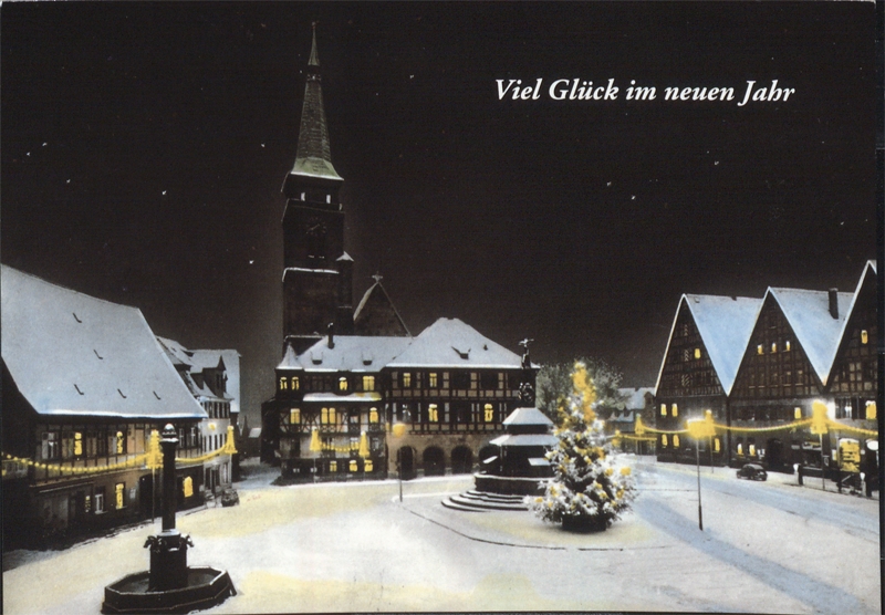 Weihnachtsbeleuchtung am Schwabacher Marktplatz um 1950