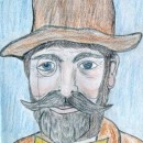 Zeichnung eines Mannes mit Zylinder und Monokel