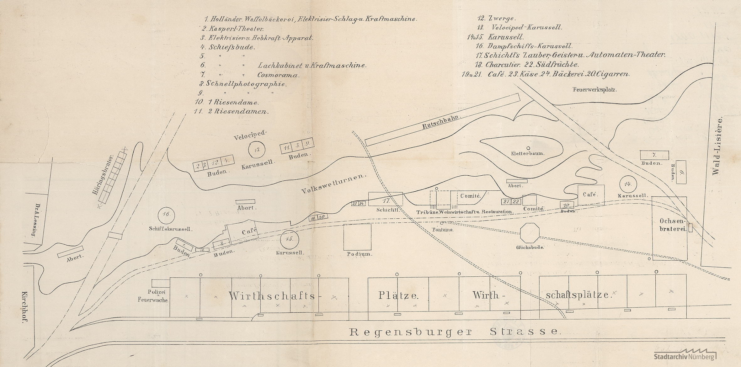 Lageplan vom Volksfest am Ludwigsfeld (Stadtarchiv Nürnberg A 25 Nr. 642)
