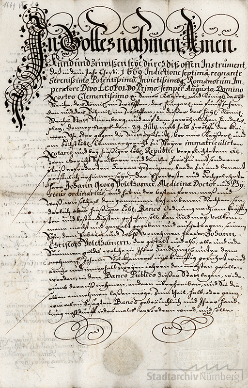 Prokuraerteilung und Bankvollmacht Johann Georg Volkamers für seinen Sohn Johann Christoph