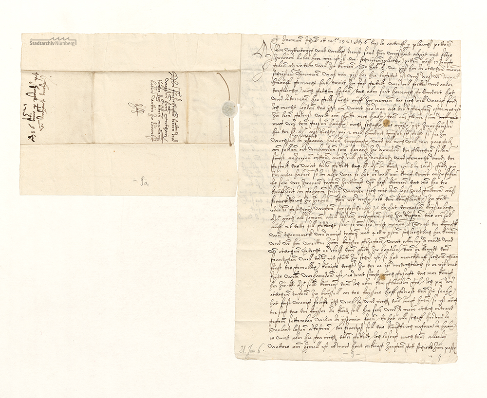 Brief Linhart Tuchers aus Antwerpen an seinen Vater Anthoni Tucher in Nürnberg, 06.07.1521 (Stadtarchiv Nürnberg E 29/IV Nr. 321)