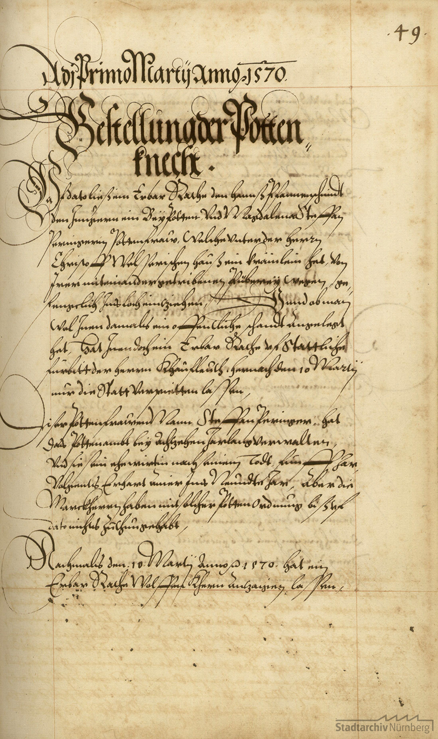 Ordnung vom 1. März 1570 über die Bestellung der Nürnberger Boten