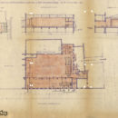 Plan für den Einbau eines Lichtspieltheaters in die durch Kriegseinwirkung beschädigte Kassenhalle der Dresdener Bank im Hörmannsgäßchen 4 und 6 unter dem Namen "Die Kurbel"