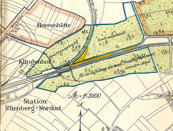 Plan von 1908 des inzwischen weitgehend abgeholzten Klingenwäldchens mit seiner weiteren Nutzung