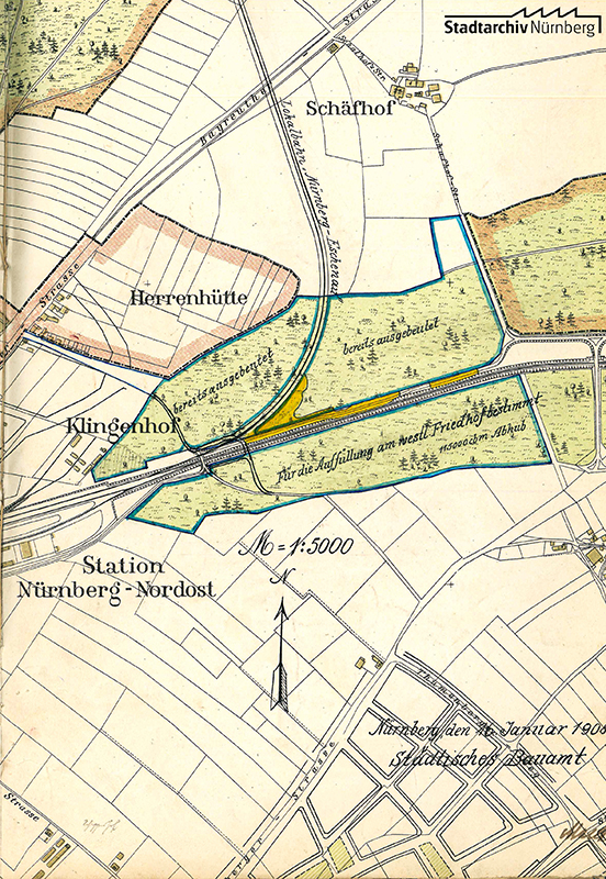 Plan von 1908 des inzwischen weitgehend abgeholzten Klingenwäldchens mit seiner weiteren Nutzung 