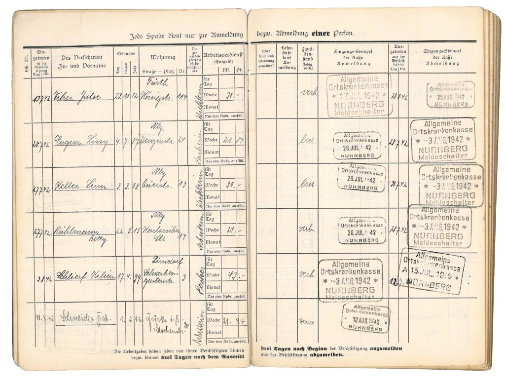 Versicherungsbücher bieten Einblick in die Berufs- und Beschäftigungsstrukturen der Jahre 1939-1949, Stadtarchiv Nürnberg E 9/111 Nr. 28.